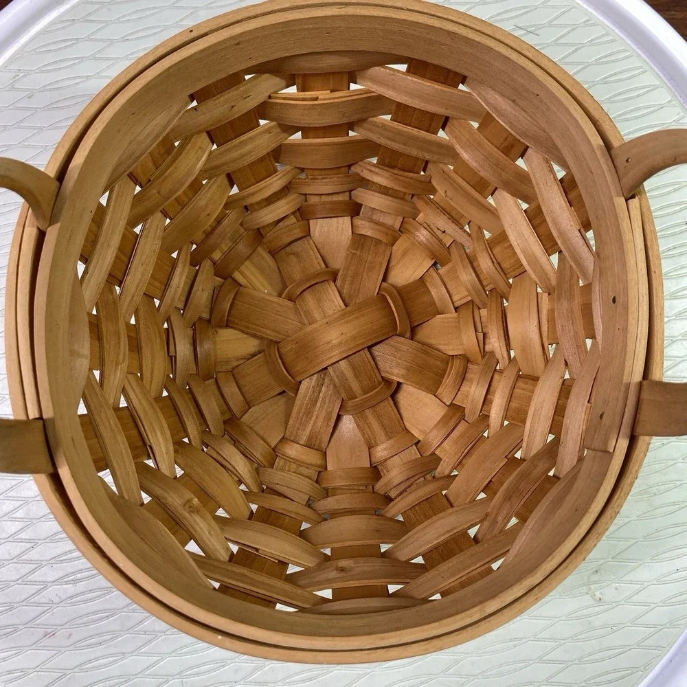 Vintage Longaberger‎ 1997 Round Darning Basket Double Wood Handles. 8x8x5